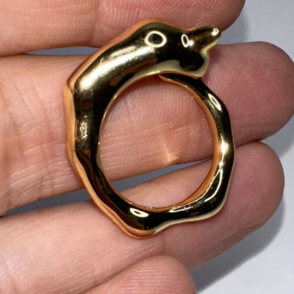Ring Snail Abstract Gold Tone Modernist Nugget Size 5.25 Stamped Ohm Brand - Picture 3 of 8